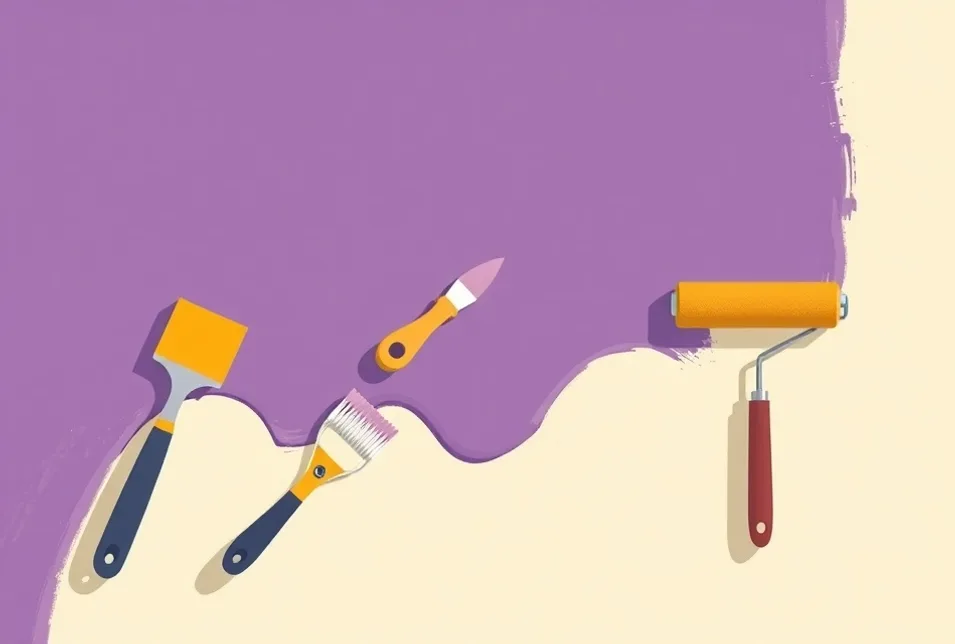 Outils de peinture disposés dans l'ordre des étapes du chantier