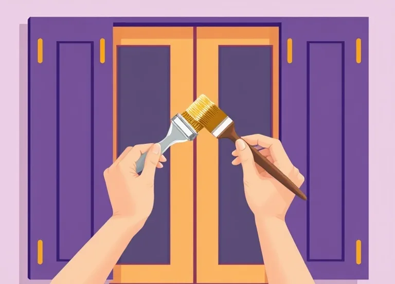 Mise en peinture au pinceau de volets et d'encadrements en bois