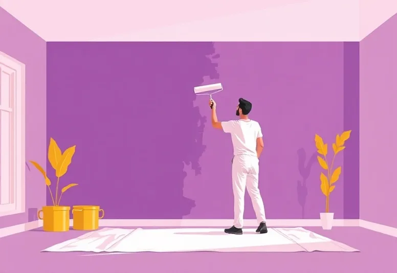 Peintre appliquant la peinture au rouleau sur un mur de salon